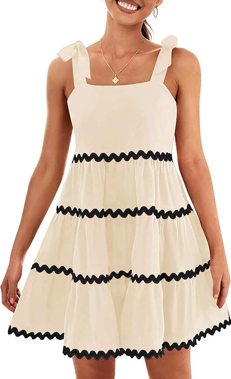 ZESICA Women S 2024 Summer Swing Mini Dress Casual Spaghetti Straps