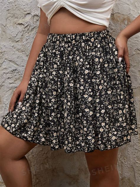 Shein Frenchy Plus Ditsy Floral Print Ruffle Hem Skirt Shein Usa