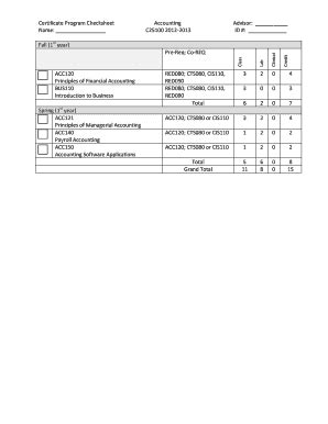 Fillable Online Cvcc Accounting BCertificateb Checksheet Fax Email