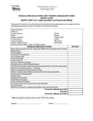 Fillable Online Gwcc Nsw Gov Vehicle Specifications And Tender