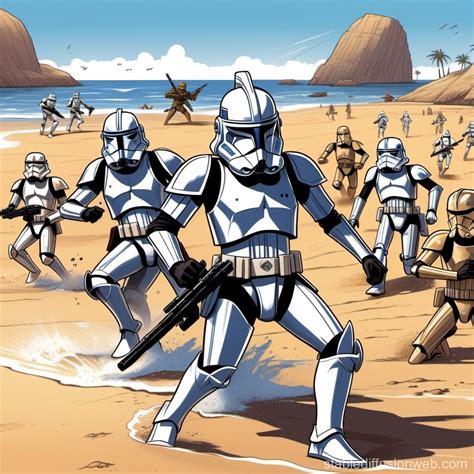 star wars clone troopers fighting battle droids on a beach Prompts ...