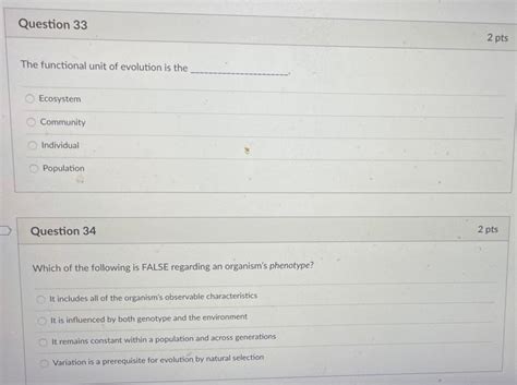 Solved Question Pts The Functional Unit Of Evolution Is Chegg