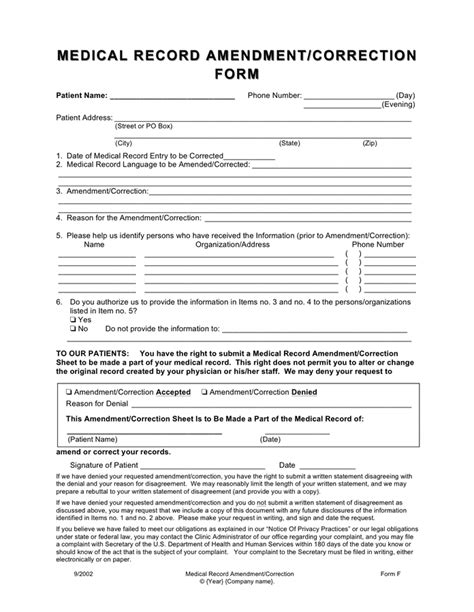 Medical Record Amendment Correction Form In Word And Pdf Formats