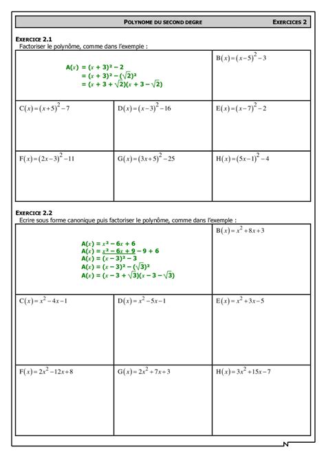 Le second degré Maths 1ère ES exercices corrigés Dyrassa