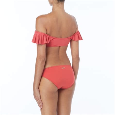 Vince Camuto Swim Vince Camuto Swim Riviera Solid Ruffle Off Shoulder Bikini Set Hibiscus