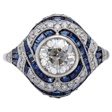 Art Deco Inspired 109 Carat Old European Cut Diamond Sapphire Platinum