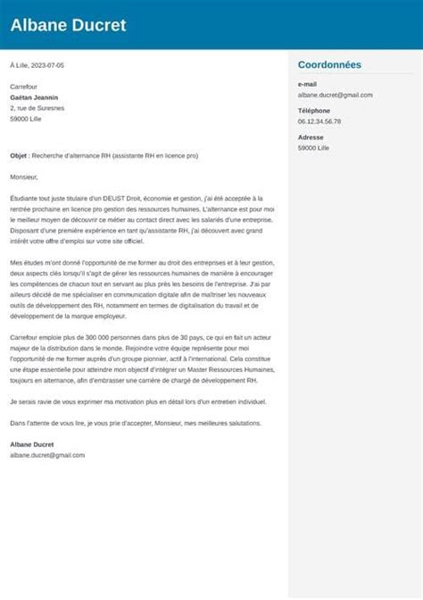 Exemple De Lettre De Motivation Alternance Rh Mod Le