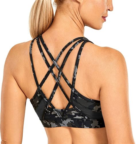 Crz Yoga Womens Strappy Sports Bras V Neck Medium Impact Wirefree