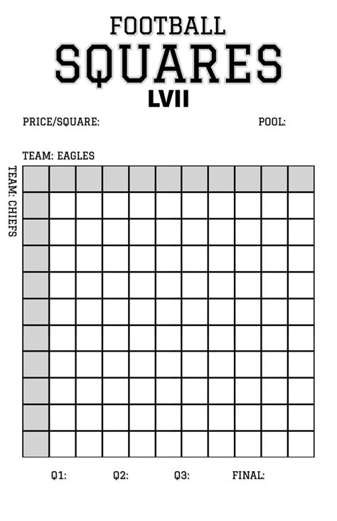 Super Bowl Squares Template Printable 2025 Super Bowl Pool Squares