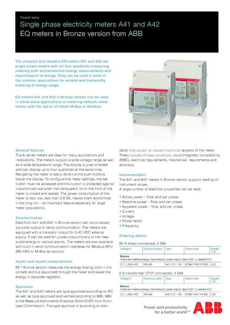 Pdf Product Leaflet Single Phase Electricity Meters A41 And