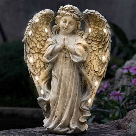 Amazon Napco Led Solar Praying Angel Grey X Resin