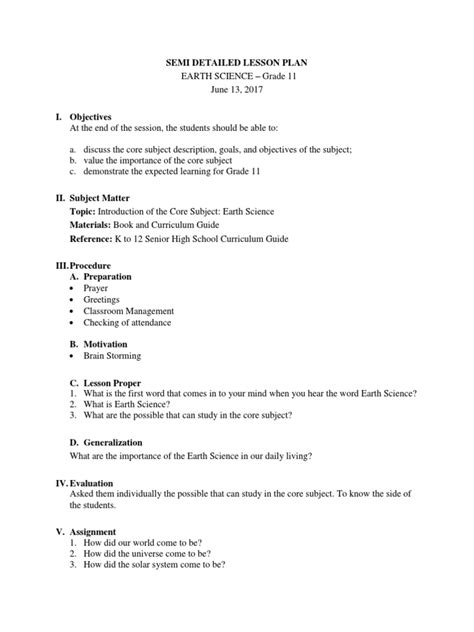 Semi Detailed Lesson Plan Pdf Lesson Plan Quality Of Life