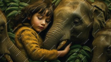 Premium Photo A Girl Hugging An Elephant With The Word Elephant On