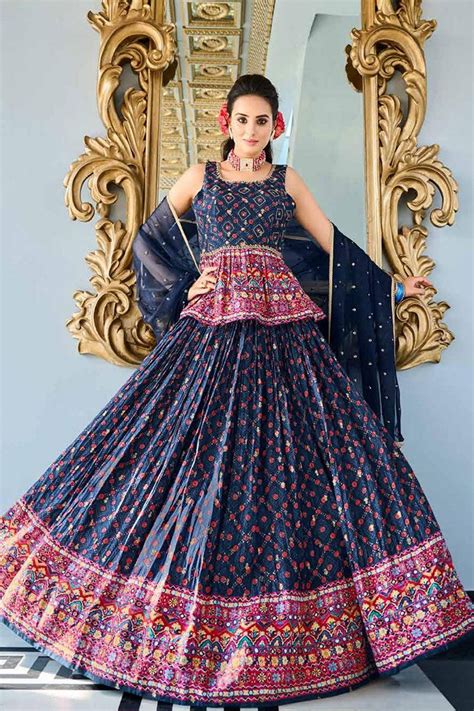 Spectacular Navy Blue Peplum Top Indo Western Lehenga Choli