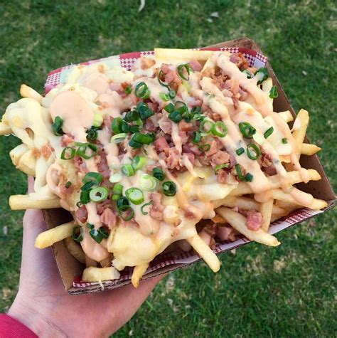 Raclette Loaded Fries With Bacon Shallots And Relish Sauce Heaven In