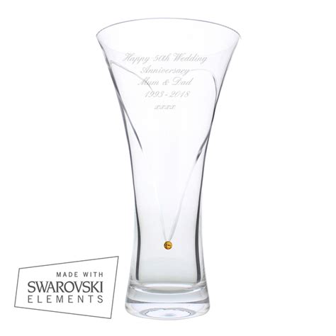 Personalized 50th Anniversary Vase With Golden Crystal Decoration Fill