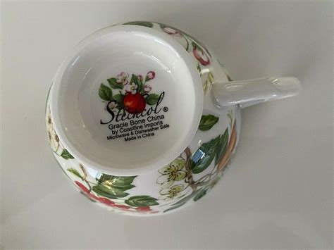 Stechcol Gracie Bone China 2 TWO Tea Cups And Plates Berries Fruits