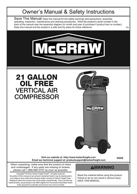 Mcgraw Gallon Psi Oil Free Vertical Air Compressor Owner S