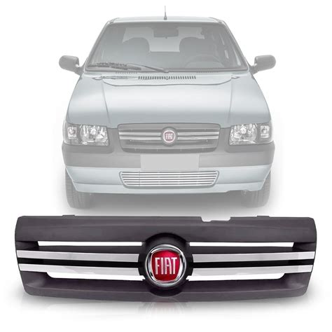 Grade Fiat Uno 2009 2010 2011 Cinza Friso Cromado Emblema Vermelho