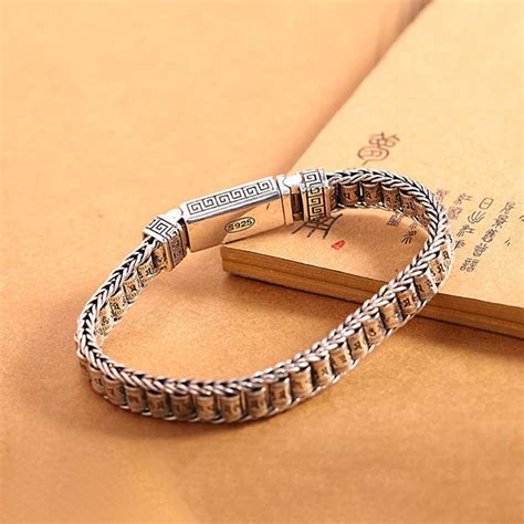 Pulseras De Plata Budistas Tibetanas Retro Para Hombres Exquisita