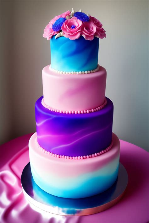 Lexica Blue Pink Purple Cake With Piped Flowers