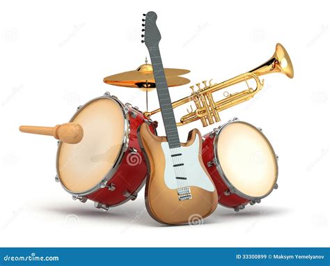 Musical Instruments. Guitar, Drums And Trumpet. Royalty Free Stock ...