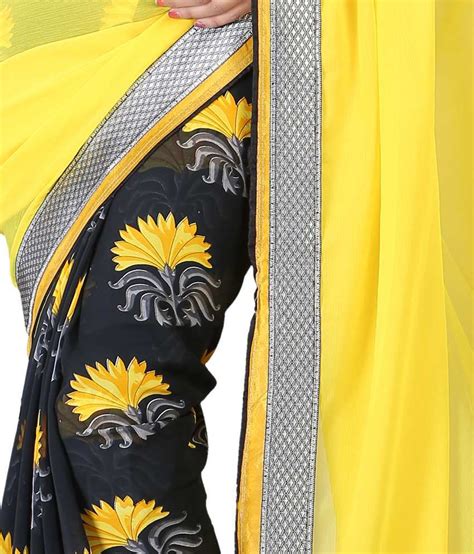 Indian House Yellow Semi Chiffon Saree Buy Indian House Yellow Semi