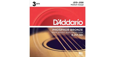 Daddario Ej17 3d Phosphor Bronze Medium Acoustic Guitar Strings Uk