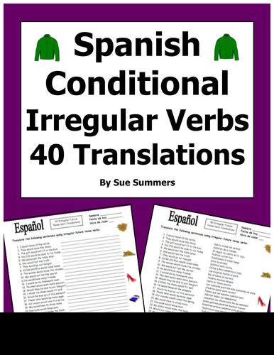 Spanish Conditional Tense Irregular Verbs 40 Translations Teaching