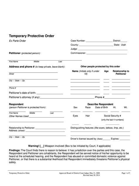 Temporary Protective Order Ex Parte Order Fill Out And Sign