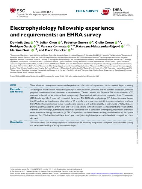 Pdf Electrophysiology Fellowship Experience And Requirements An Ehra