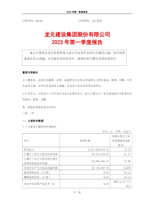 龙元建设：龙元建设2023年第一季度报告docx