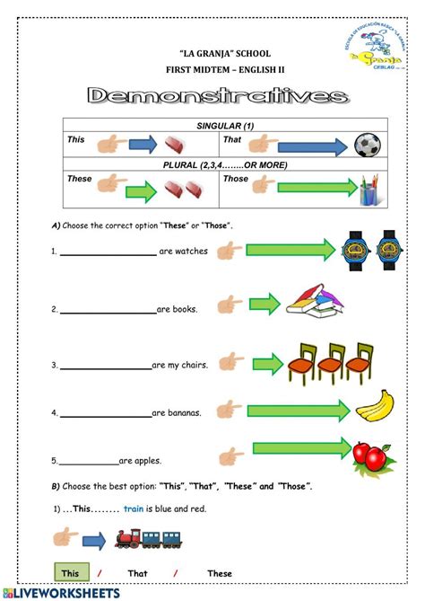 Demonstrative Adjectives Online Worksheet Ejercicios Interactivos