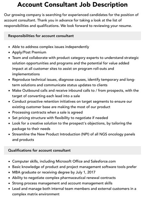 Account Consultant Job Description Velvet Jobs