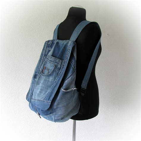 Upcycled Blue Jean Hipster Backpack Unisex Recycled Denim Etsy