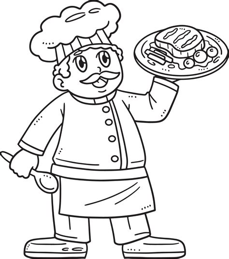 Chef With Serving Plate Isolated Coloring Page 23093728 Vector Art At