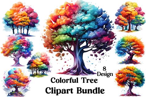 Colorful Tree Clipart Graphic By Clipart Bundle Creative Fabrica