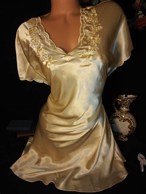 Vtg Satin Shiny Yellow Nightie Gown Liquid Satin Lingerie Sexy Etsy