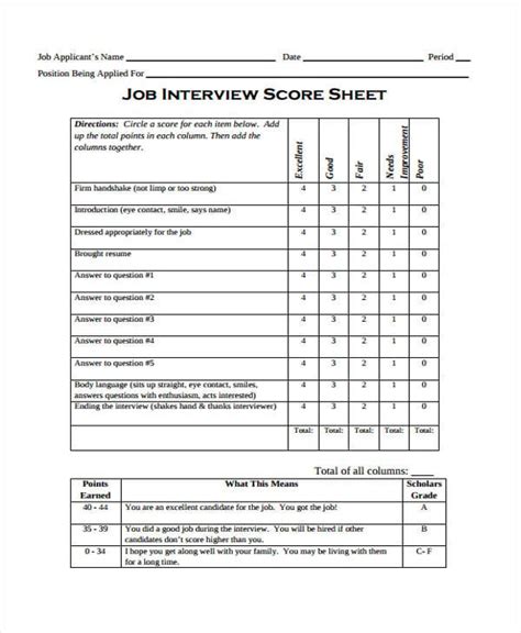 Free 10 Sample Interview Score Sheet Templates In Pdf Ms Word Hot Sex