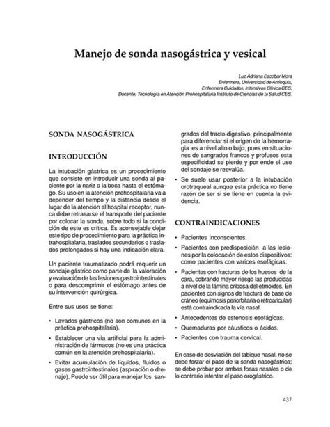 Manejo De Sonda Nasog Strica Y Vesical Enfermer A Udocz