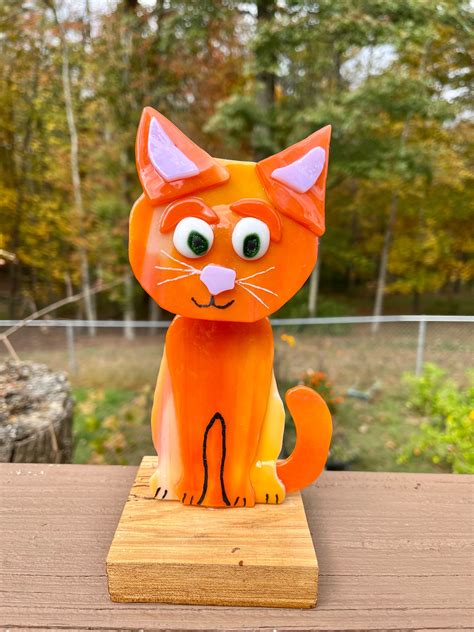 Fused Glass Cat Glass Cat Fused Glass Cat Bobble Head Cat Cat Figurine Cute Cat Cat