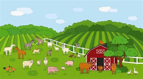 Set of cute outline vector cartoon pet animals at the countryside farm Doodle Sheep ram cow bull ...