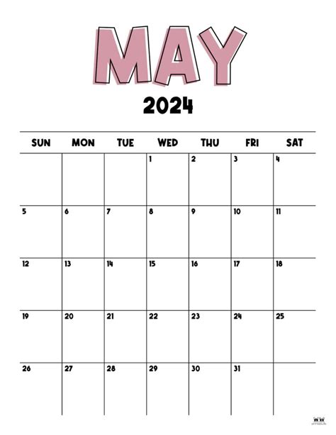 May 2024 Calendar Printable Printabulls Jilli Lurleen