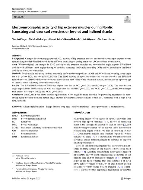 PDF Electromyographic Activity Of Hip Extensor Muscles During Nordic