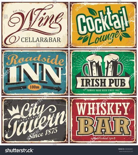 Vintage Tin Signs Stock Vector Illustration 484984891 : Shutterstock