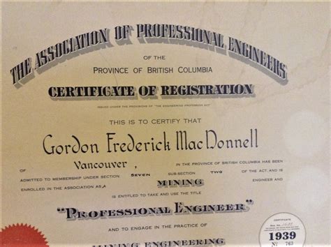 Vintage Mining Engineer Certificate 1939 British Columbia Etsy