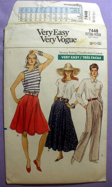 Vogue Skirt And Pants Sewing Pattern Misses Size 8 10 12 Etsy Pants