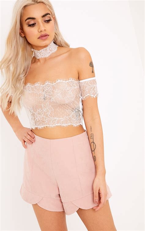 Ayana White Eyelash Lace Bralet Crop Top And Choker Accessories