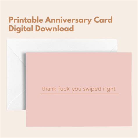 Thank Fuck You Swiped Right Printable Anniversary Card Dating App Card