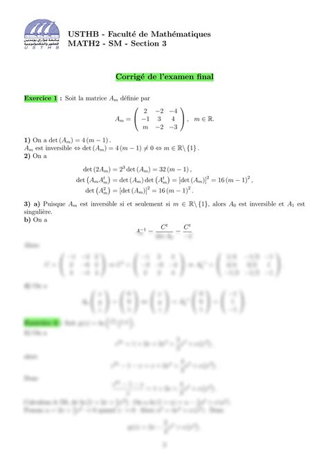 Solution Examen Final Corrig Math Studypool